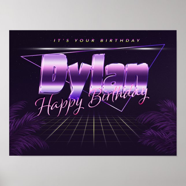 Dylan Name Vorname lila retro Poster Geburtstag (Frente)