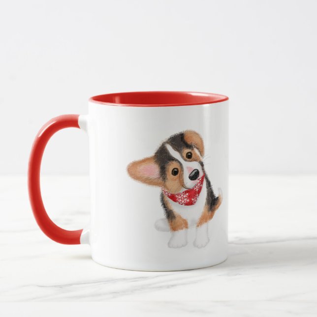 Dylan, o cachorrinho de corgi, caneca de Natal (Esquerda)