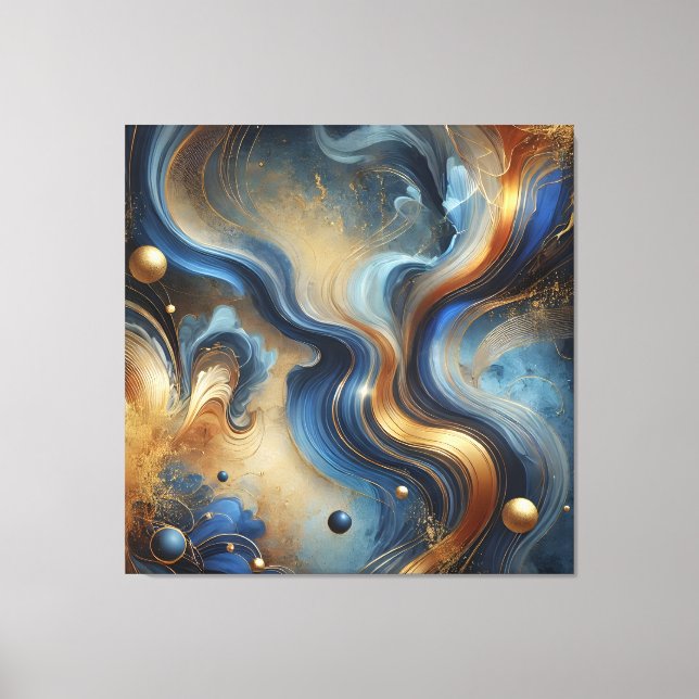 Dynamic Swirls of Blue and Gold Canvas Art (Frente)
