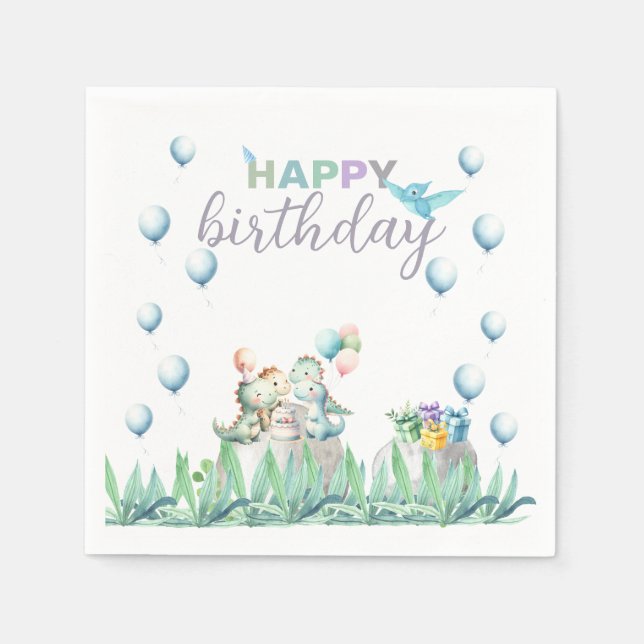 Dynosaur temático guardanapos de papel para festa  (Frente)