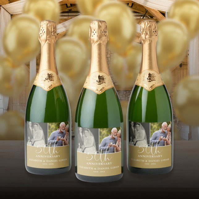 E agora 2 Foto 50º Aniversário de Casamento (Then And Now 2 Photo 50th Wedding Anniversary Sparkling Wine Label)