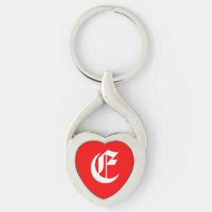 "E" Chaveiro de Coração Vermelho