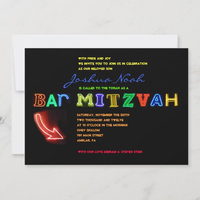 É ELÉTRICO!  NEON - SINAL Bar Mitzvah Convite (Frente)
