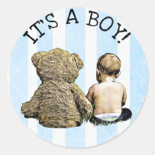 É etiquetas um menino, um bebê e de um urso de