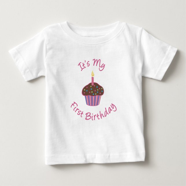 É minha primeira camiseta de Cupcake de aniversári (Frente)