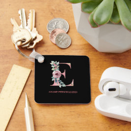 E Monograma Floral Letra Agate Chaveiro cor-de-ros