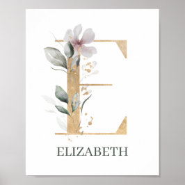 E Monograma Poster personalizado floral