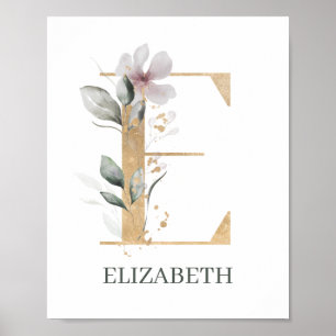 E Monograma Poster personalizado floral