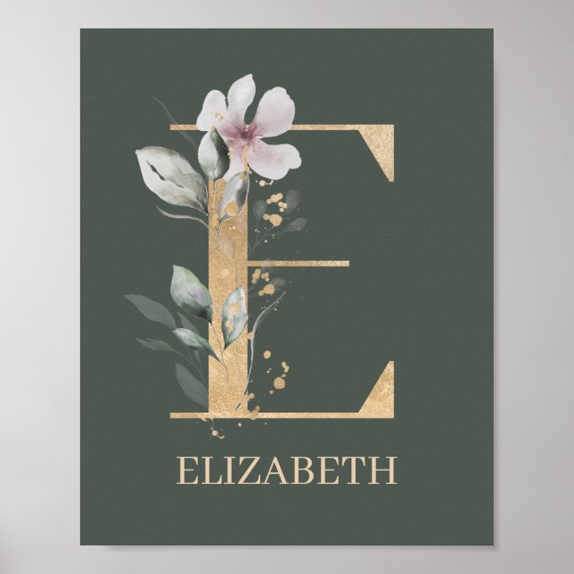 E Monograma Poster personalizado floral (Frente)