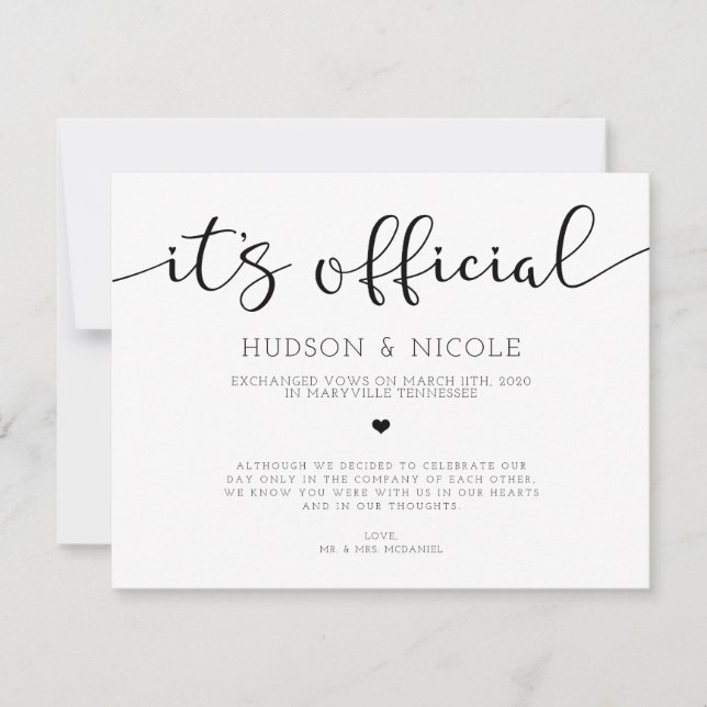 É Oficial Anúncio de Casamento Furtivo (Frente)