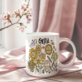 É Okay Para Caneca De Café Floral Boho