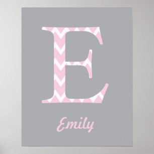 "E" Personalizado de Nome Cor-de-Rosa Poster