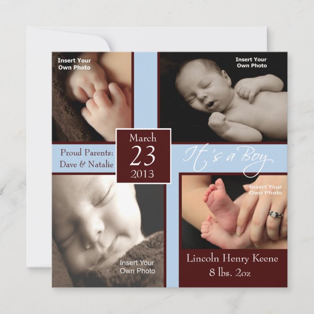 É um anúncio de nascimento da Colagem de Fotos do  (Frente)