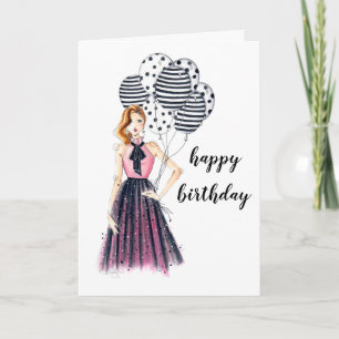 É um Cartão de Aniversário Ilustrado de Moda de Fe