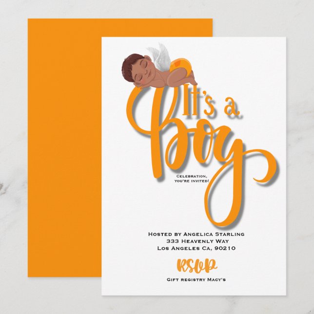 É um cartão de anúncio laranja-menino (Frente/Verso)