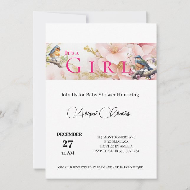 é um cartão de chá de fraldas de passarinho fofo p (Frente)