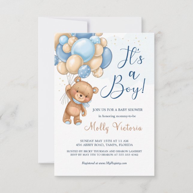 É um Chá de fraldas de Balões de Urso Menino (Frente)