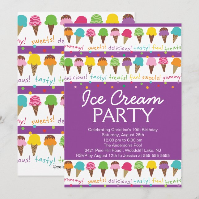 É um convite de festas do sorvete do verão (Frente/Verso)