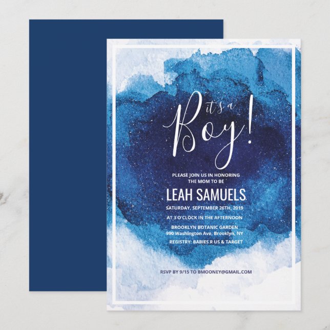 É um convite para Chá de fraldas de Menino Blue Wa (Frente/Verso)