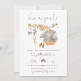 É um convite para Chá de roupas de bebê