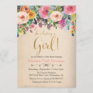 É um Convite para Chás de fraldas de Menina