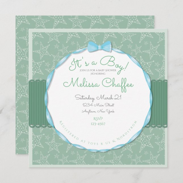 É um convite para Chás de fraldas de Meninos - Ver (Frente/Verso)