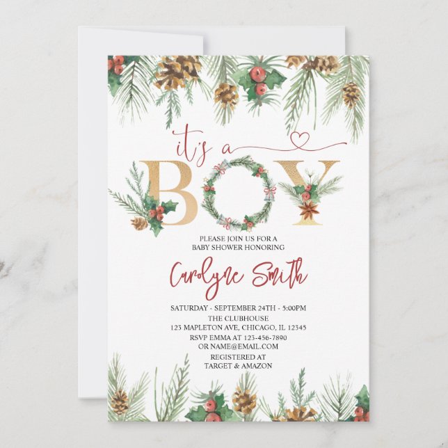 É um convite para Chás de fraldas de Natal (Frente)