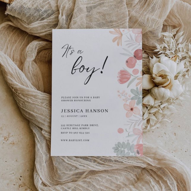 É um convite para flores selvagens de Chá de frald (It's A Boy Baby Shower Wildflowers Invitation)