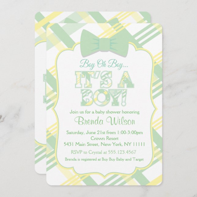 É um convite para um Chá de fraldas verde pálido (Frente/Verso)