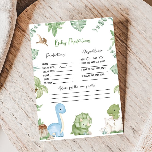 É um Jogo de Previsões para Chás de Bebê de Dinoss (It's A Boy Dinosaur Baby Shower Game)