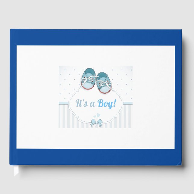 É um livro de hóspedes de chá de fraldas de menino (Frente)