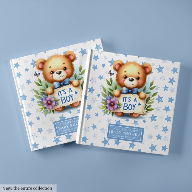 É um livro de hóspedes de chá de fraldas de menino (It’s a boy baby shower guest book with teddy bear)