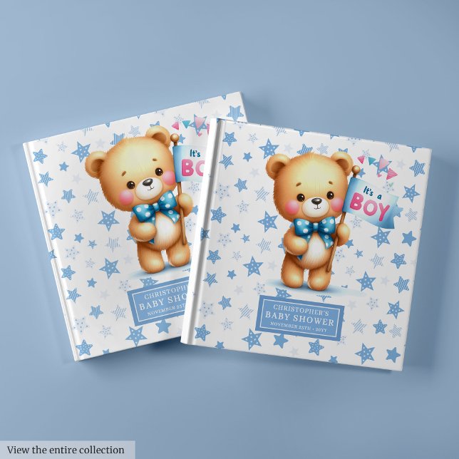 É um livro de hóspedes para ursinho de criança (Gentle It’s a boy teddy bear baby shower memory book)