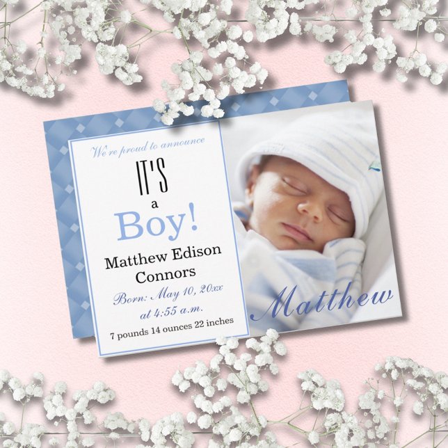 É um menino! Anúncio de Nascimento Azul (It's a Boy! Blue Baby Birth Announcement Photo Card
)