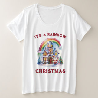 É uma camiseta feminina de Natal cor de arco-íris