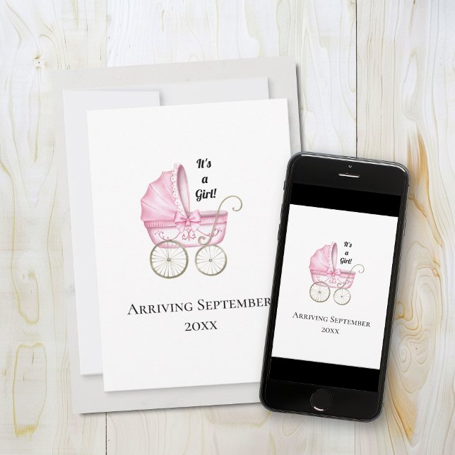 É uma garota! Anúncio de Gravidez Bebê Rosa (Criador carregado)