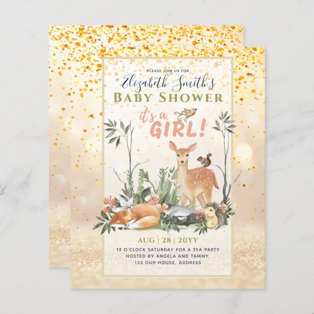 É uma garota! Bons Animais Da Floresta Chá Inv. (Frente/Verso)