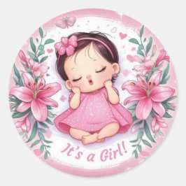 É uma Menina – Adesivo de Chuvinha de Bebê Floral