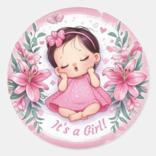 É uma Menina – Adesivo de Chuvinha de Bebê Floral