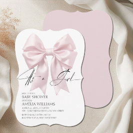 É Uma Menina Convite de Chá de Bebê com Laço Rosa 