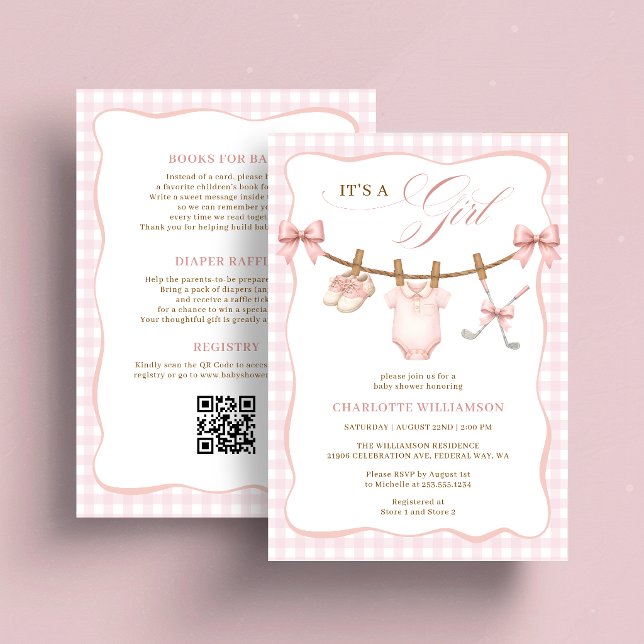 É uma menina Convite de Churrasco de Golfe Baby Sh (It's a Girl Golf Baby Shower All In One Invitation)