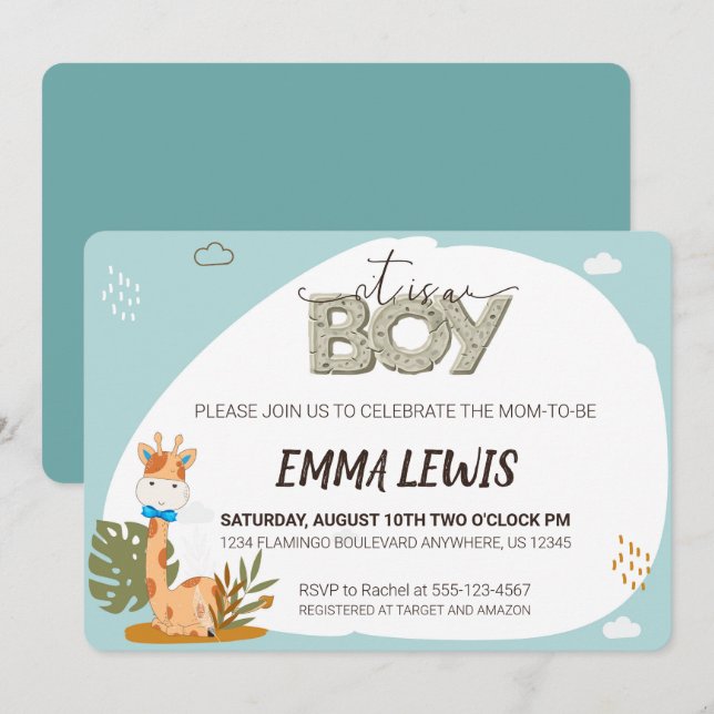 É uma Menina Girafa, Convite para Chás de fraldas (Frente/Verso)