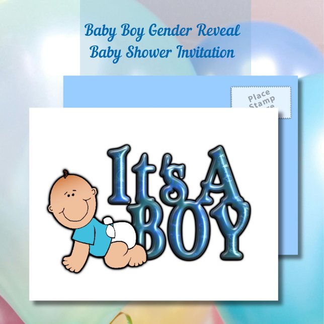 É uma Revolução de Gênero Menino | Convite ao Chá  (It's a Boy Gender Reveal Postcard | Baby Shower Invitation)