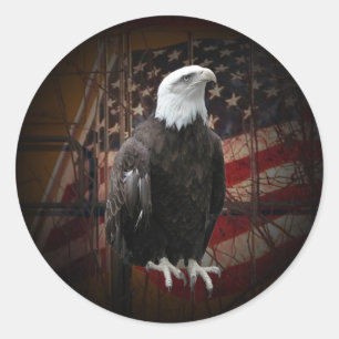 Eagle e bandeira afligidos em volta das etiquetas