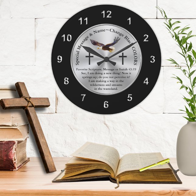 Eagle Personalizado, Relógio de Parede Cristão (Christian Gifts for Men and Women. Soaring Eagle. Soar like an Eagle. Bible Verse Clock. )