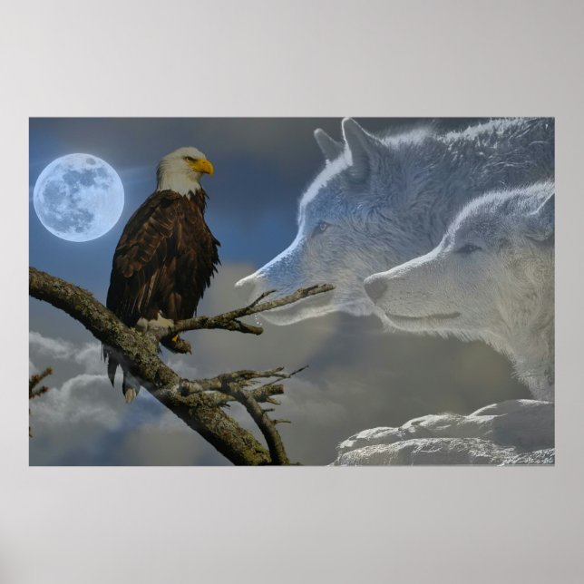 Eagle Wolves Full Moon Poster (Frente)
