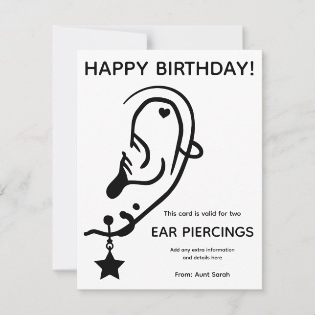 Ear Piercing Voucher Card, Custom, Personalized (Frente)