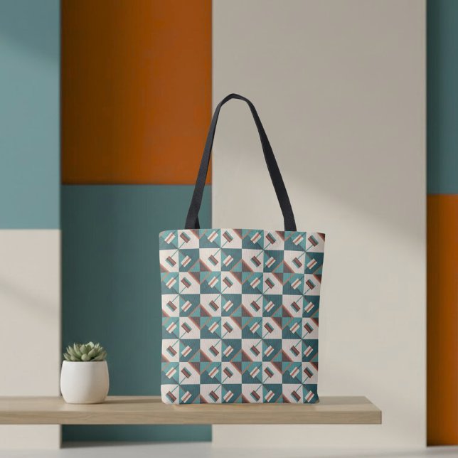 Earth Grid Teal and Brown Tote (Criador carregado)