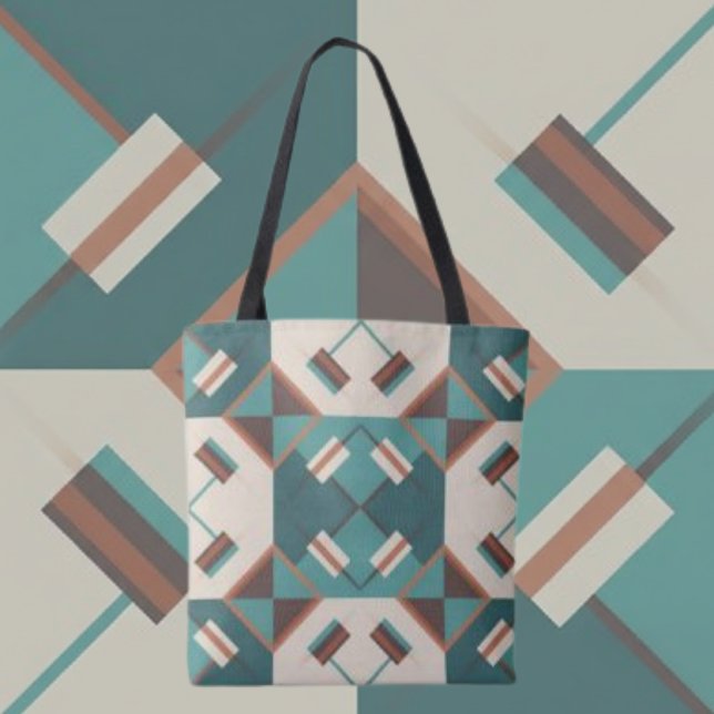Earth Grid Teal and Brown Tote (Criador carregado)