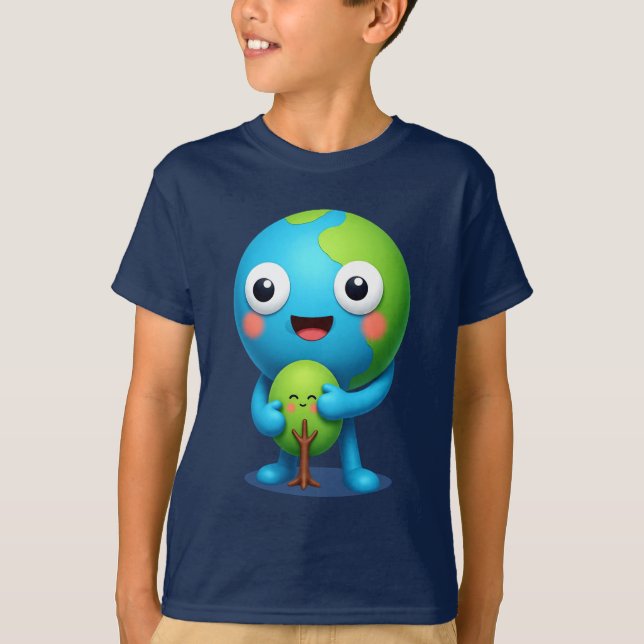 Earth Hugging Tree T-Shirt Cute Planet (Frente)
